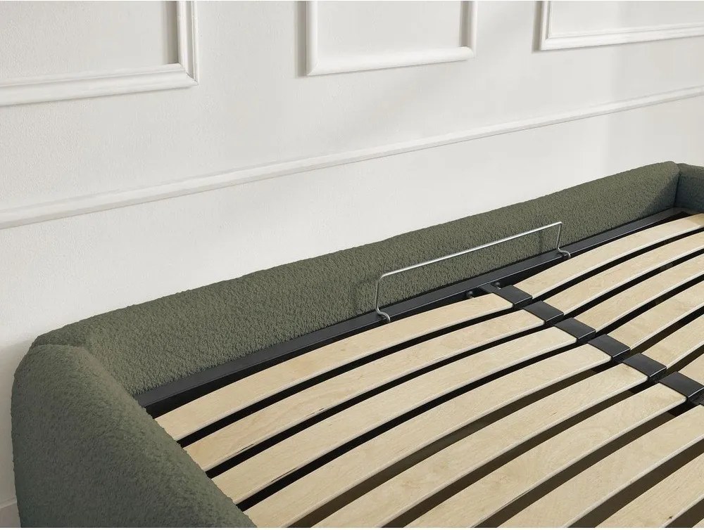 Pat matrimonial verde închis tapițat cu spațiu de depozitare/fără tăblie cu somieră 160x200 cm Inera – Bobochic Paris