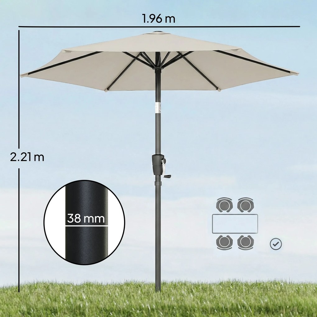 Outsunny Umbrelă de Grădină Inclinabilă 2x2 m cu 6 Spițe și Manivelă, din Metal și Poliester Gri Deschis | Aosom Romania