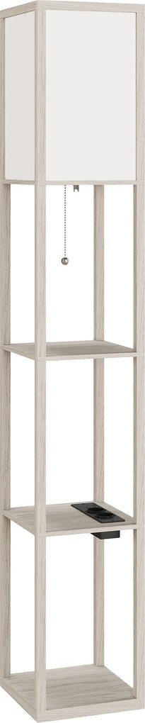 HOMCOM Lampă de Podea LED cu Rafturi, Lampă Modernă cu Comutator cu Pedală și Porturi USB, Lumină cu Culori Reglabile pentru Living și Dormitor, Stejar | Aosom Romania