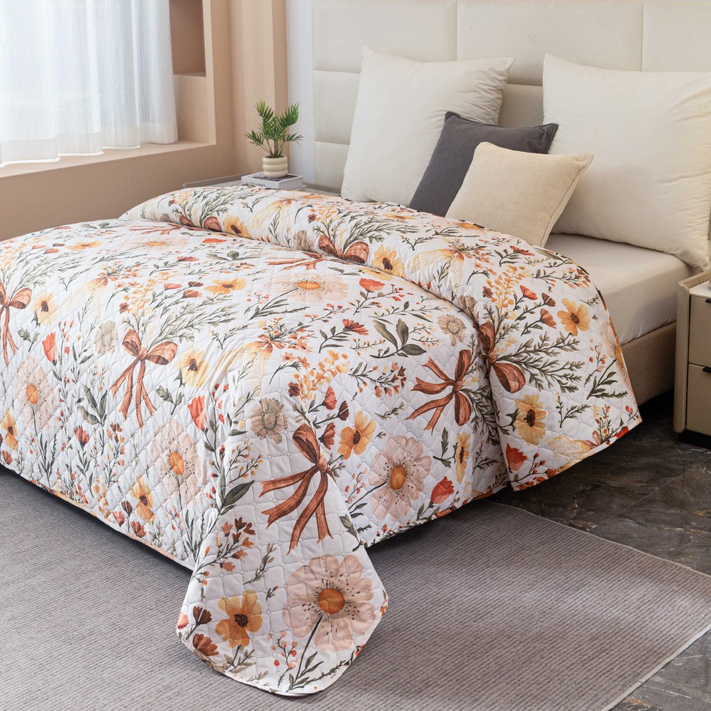 Cuvertura de pat FLORAL RIBBON, crem Dimensiune: 220 x 240 cm