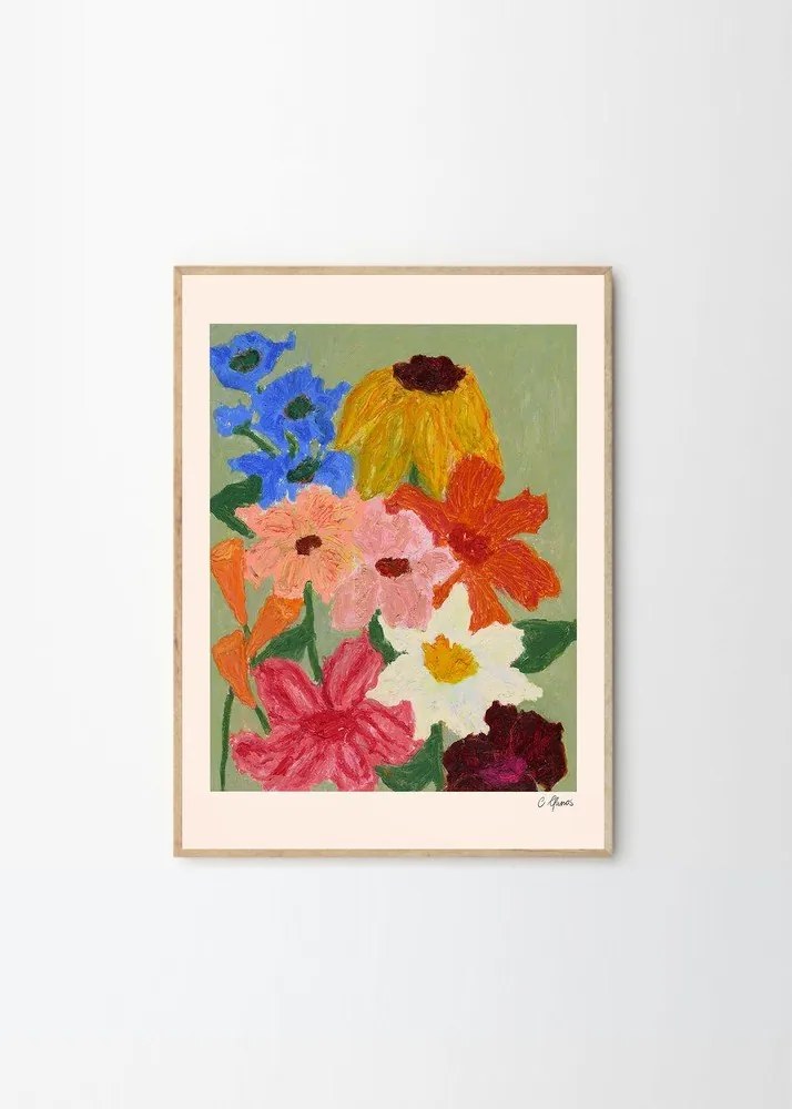 Poster 50x70 cm Flowers on Sage Green – Carla Llanos – The Poster Club