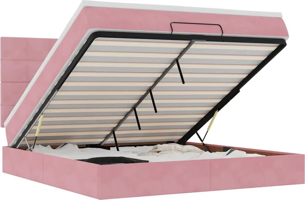 vidaXL Cadru de pat otoman cu saltele Roz 160x200cm catifea