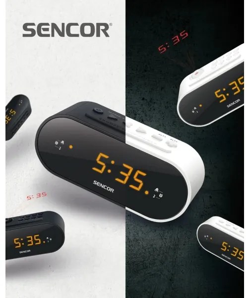 Ceas deșteptător cu radio și cu afișaj LED și proiector 5W/230V negru Sencor