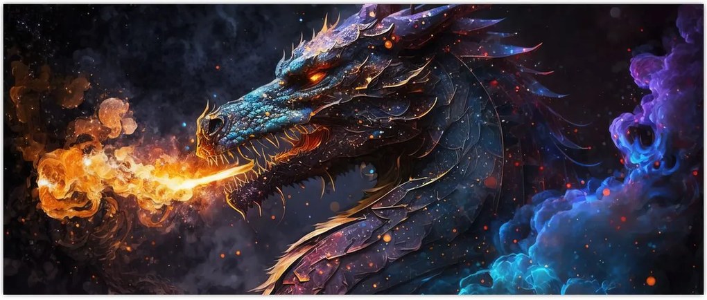 Tablou - Dragon scuipând flăcări (120x50 cm)