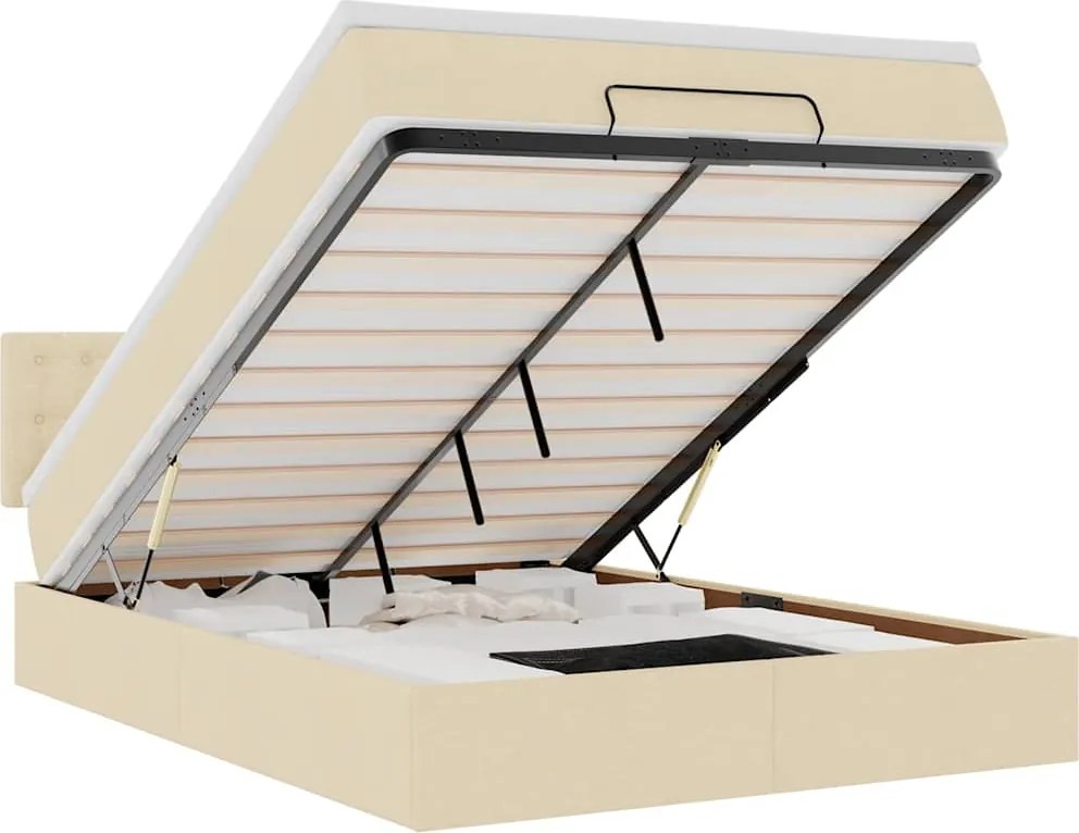 vidaXL Pat otoman cu saltea crem 140x190 cm stofa