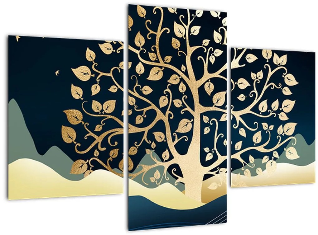Tablou cu copac auriu (90x60 cm)
