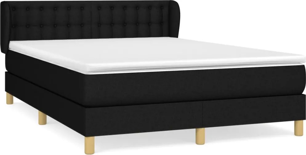 vidaXL Pat box spring cu saltea, negru, 140x200 cm, textil