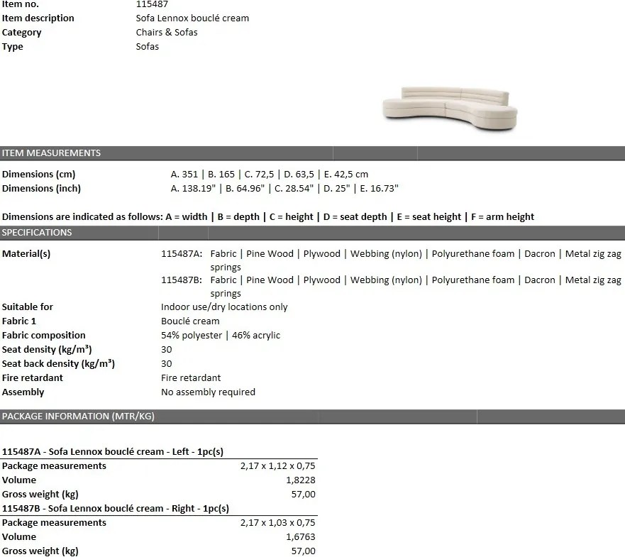 Canapea design modern Lennox, boucle crem 115487 HZ