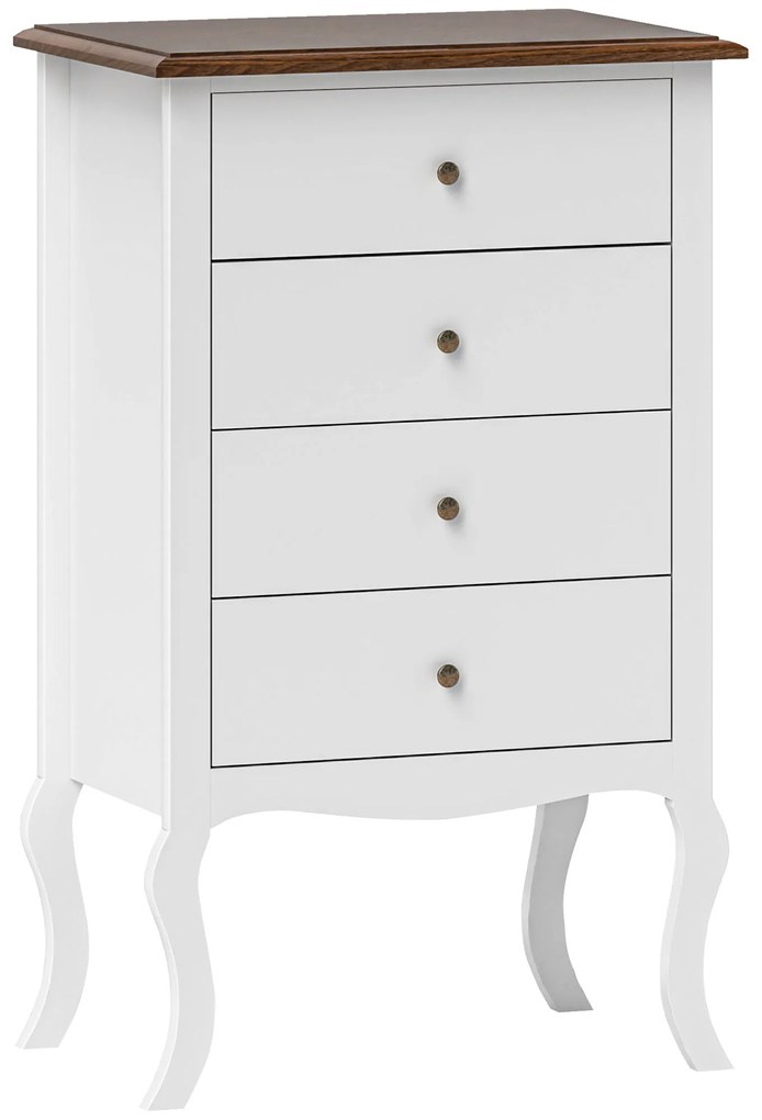 HOMCOM Cămin de Dormitor cu 4 Sertare Design Anti-răsturnare Coteț pentru Sufragerie Hol 60x40x98,5 cm Alb și Stejar | Aosom Romania
