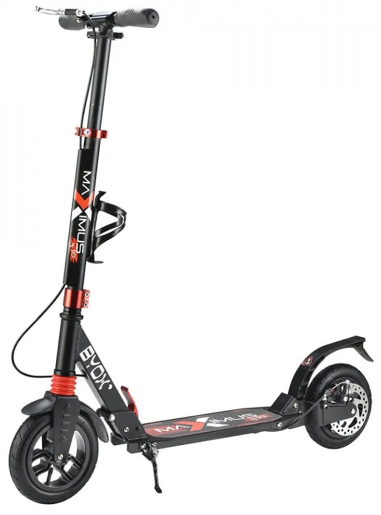 Trotineta din aluminiu cu frana pe disc NOVOKIDS™ Maximus Street Challenger, Max. 100 kg, Franare dubla, Suspensie dubla, Diametru roata 200 mm, Negru