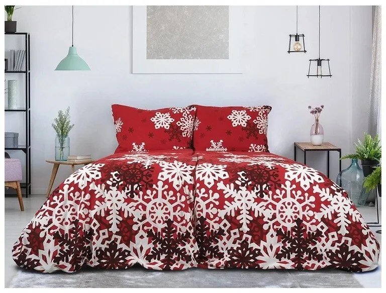 B.E.S. Petrovice Lenjerie de pat din flanelă Roșu iarna de basm, 140 x 200 cm, 70 x 90 cm
