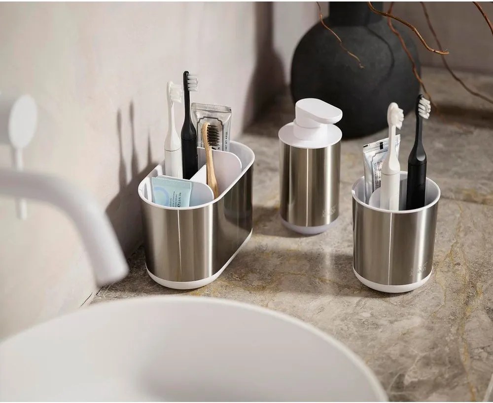 Suport pentru periuța de dinți argintiu din oțel inoxidabil Duo Steel – Joseph Joseph