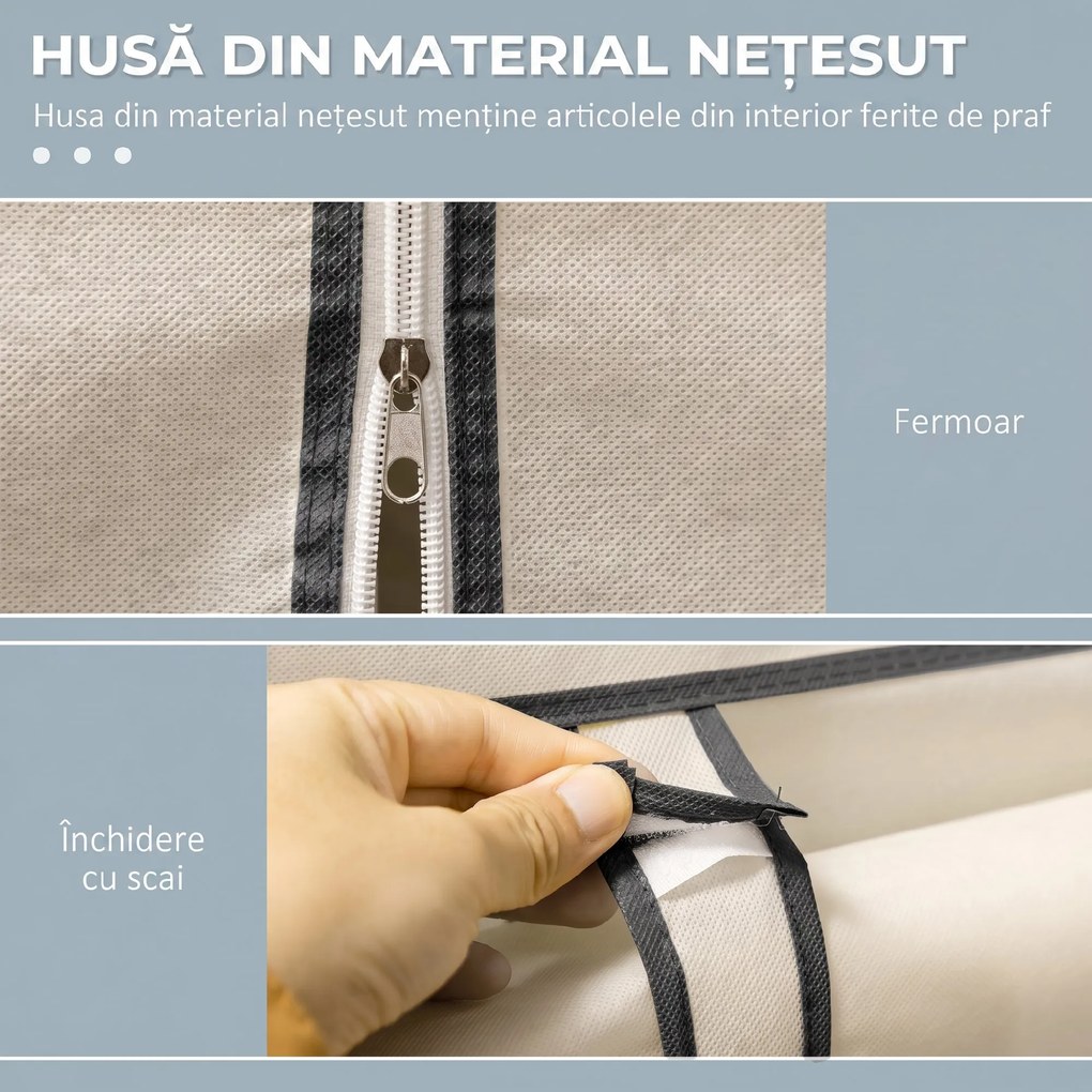 HOMCOM Dulap Textil cu 8 Rafturi și 2 Bare, Economisitor de Spațiu pentru Dormitor, 125x43x162,5 cm, Gri Deschis | Aosom Romania