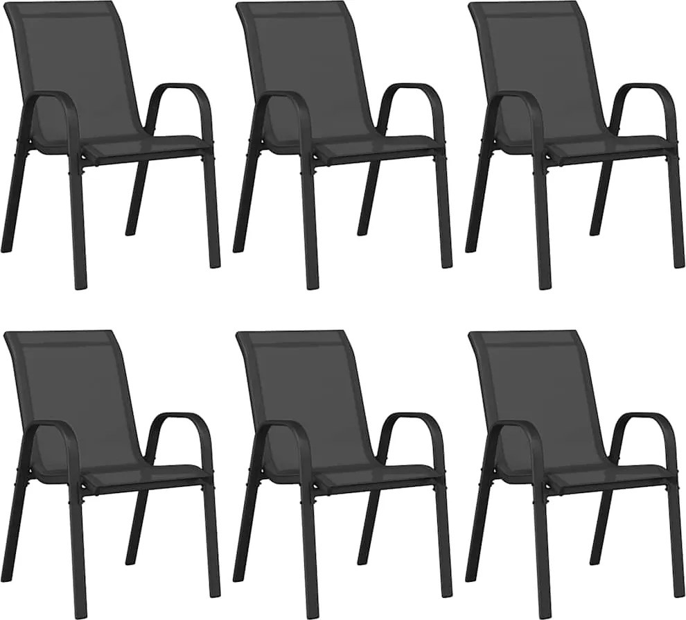 vidaXL Scaune de grădină stivuibile, 6 buc., negru, textilenă