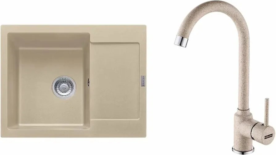 Set chiuveta bucatarie compozit Franke Maris Avena 1 cuva cu picurator 62x50 cm finisaj bej mat plus baterie