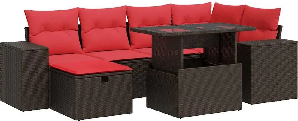 vidaXL Set canapele grădină perne 7 piese negru, poliratan/lemn acacia
