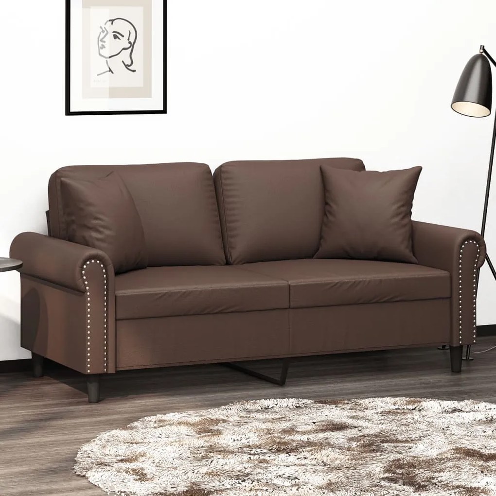 3153175 vidaXL Canapea cu 2 locuri, perne&pernuțe maro 140 cm piele ecologică