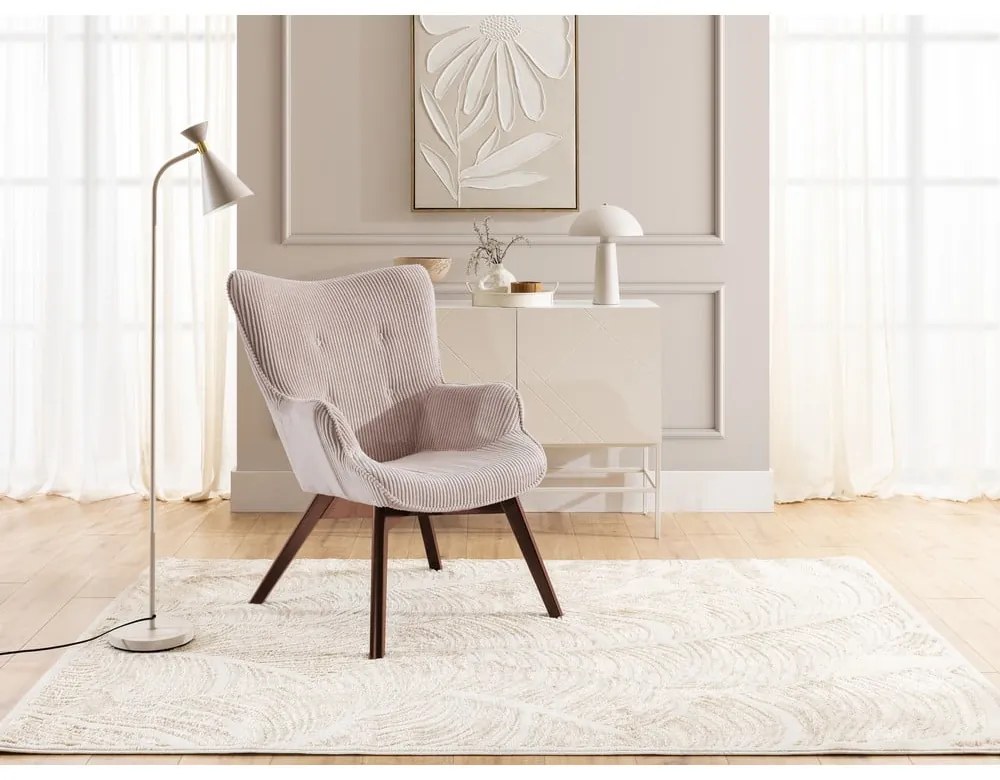 Fotoliu roz deschis cu tapițerie din catifea reiată Niko – Ropez