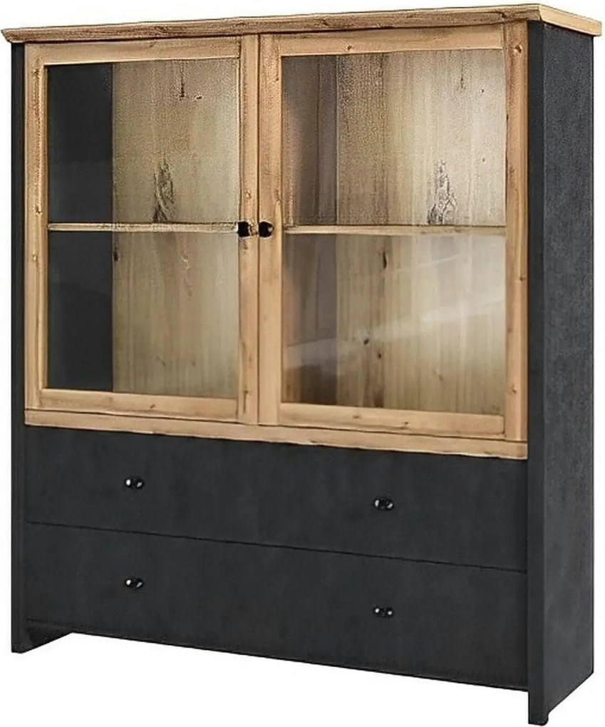 Vitrina NICOLE, stejar wotan/gri antracit, PAL laminat/sticla, 123x42x