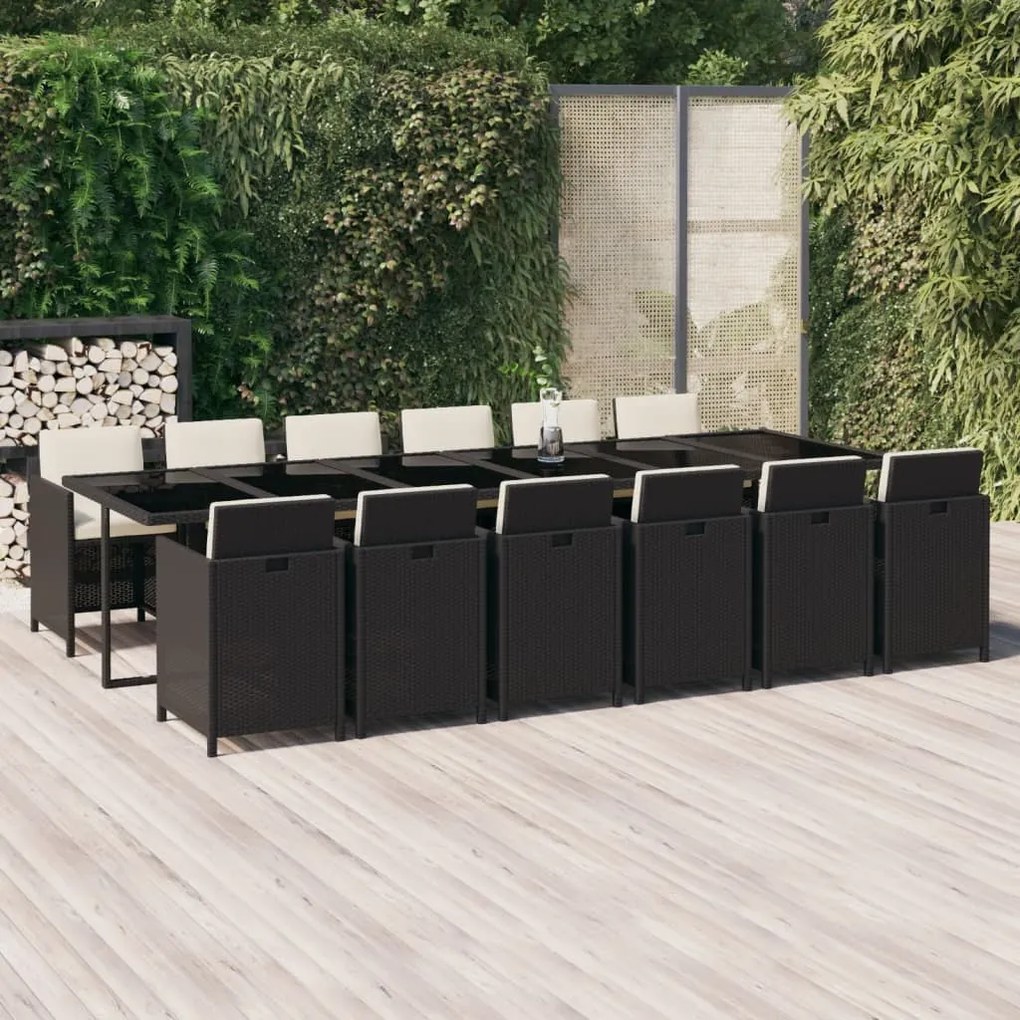 3095611 vidaXL Set mobilier de exterior cu perne, 13 piese, negru, poliratan