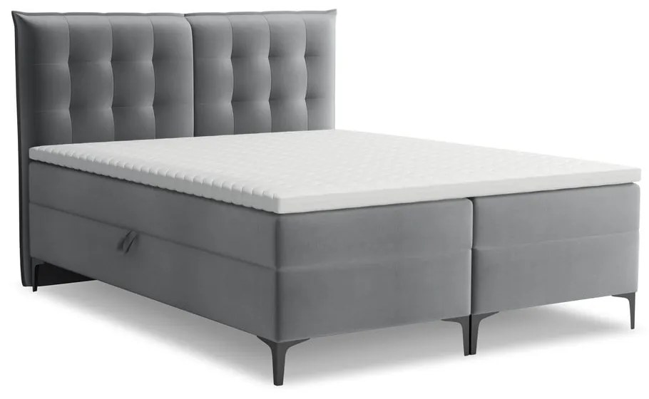 Pat boxspring gri cu spațiu de depozitare 140x200 cm Mikana – Makamii