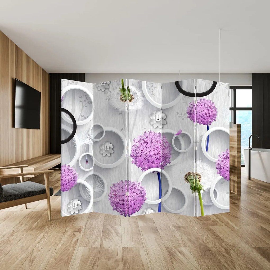 Paravan - Abstracție 3D - cercuri și flori (210x170 cm)