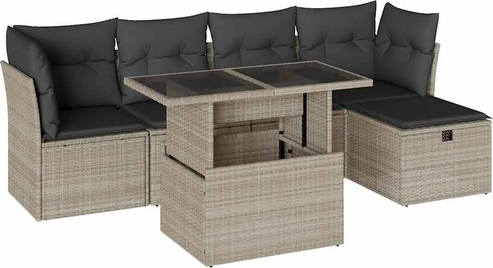 vidaXL Set canapele de grădină cu perne, 6 piese gri deschis poliratan