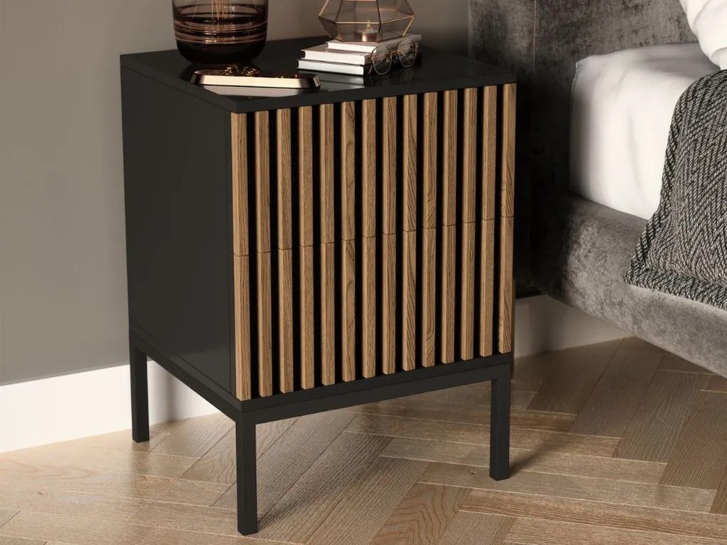 OFERTA Noptiera MEORATI 40x40cm, neagra/dub artisan II. calitate