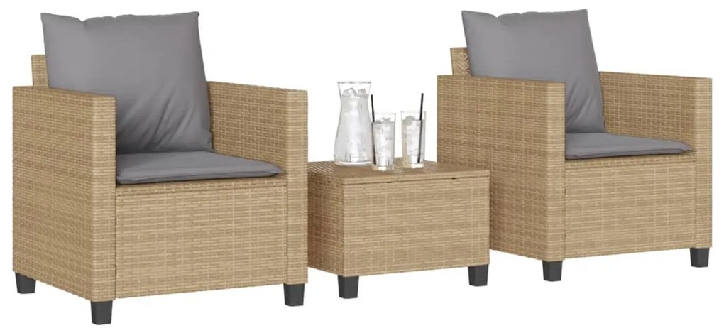 4003899 vidaXL Set bistro cu perne, 3 piese, bej, poliratan