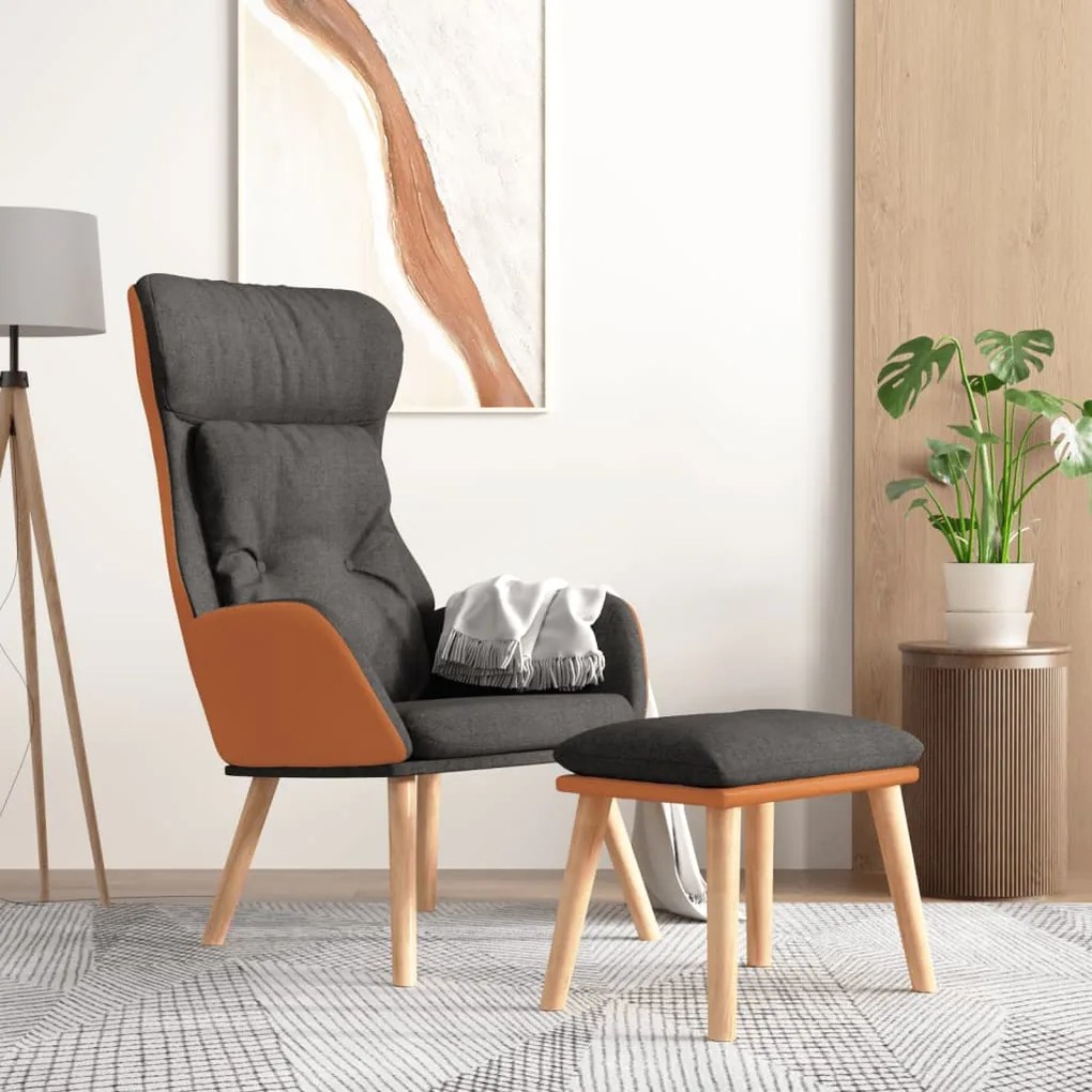 vidaXL Scaun de relaxare cu taburet gri închis piele ecologică/textil