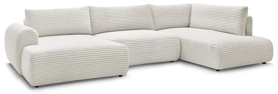 Colțar crem extensibil/cu spațiu de depozitare cu tapițerie din catifea reiată (cu colț pe partea dreaptă/în formă de "U") Lucien – Bobochic Paris