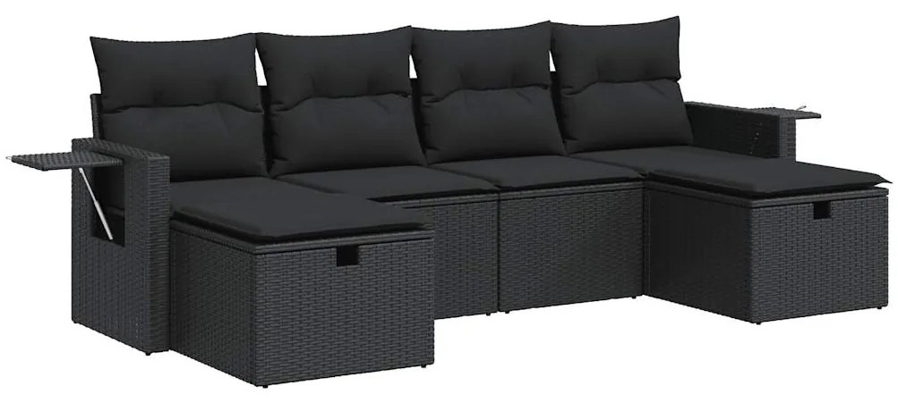 3325521 vidaXL Set mobilier de grădină cu perne, 6 piese, negru, poliratan