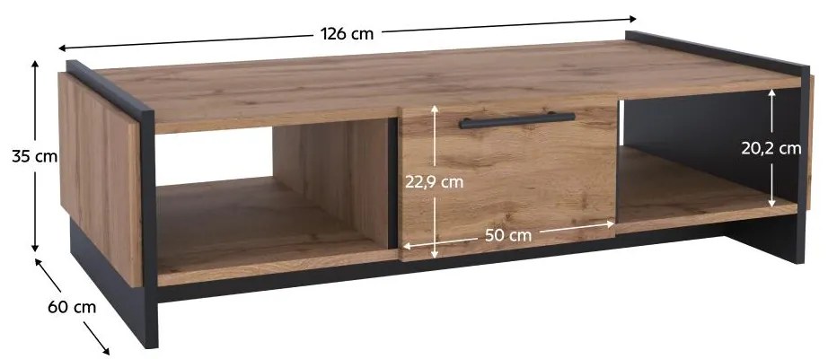 Măsuță de cafea Adivinaba (stejar wotan + negru) . 1116751