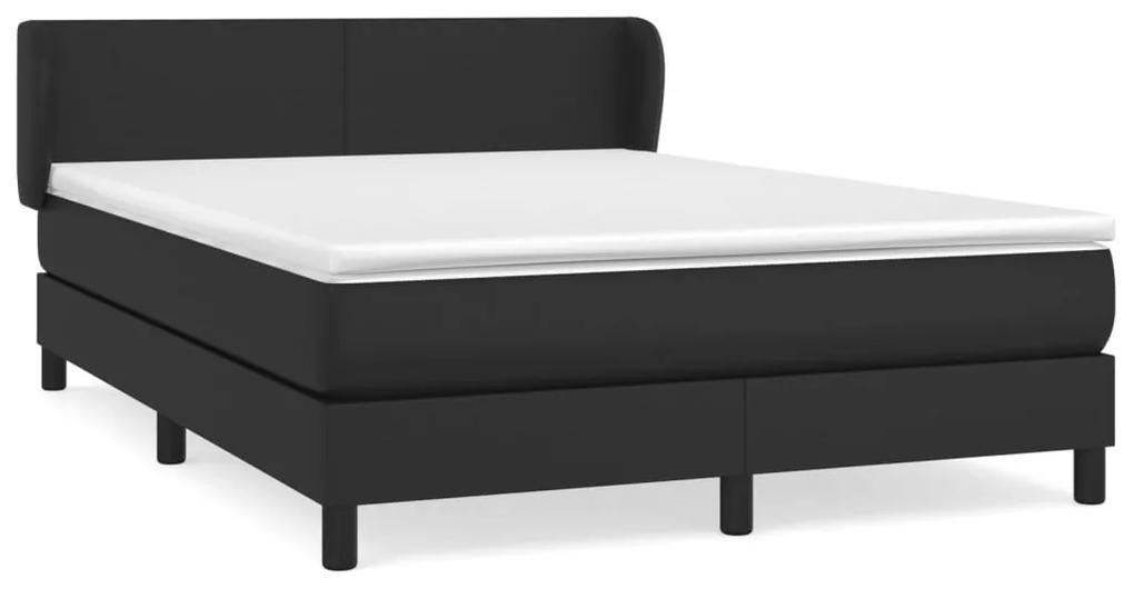 Pat box spring cu saltea, negru, 140x200 cm, piele ecologica Negru, 140 x 200 cm, Design simplu