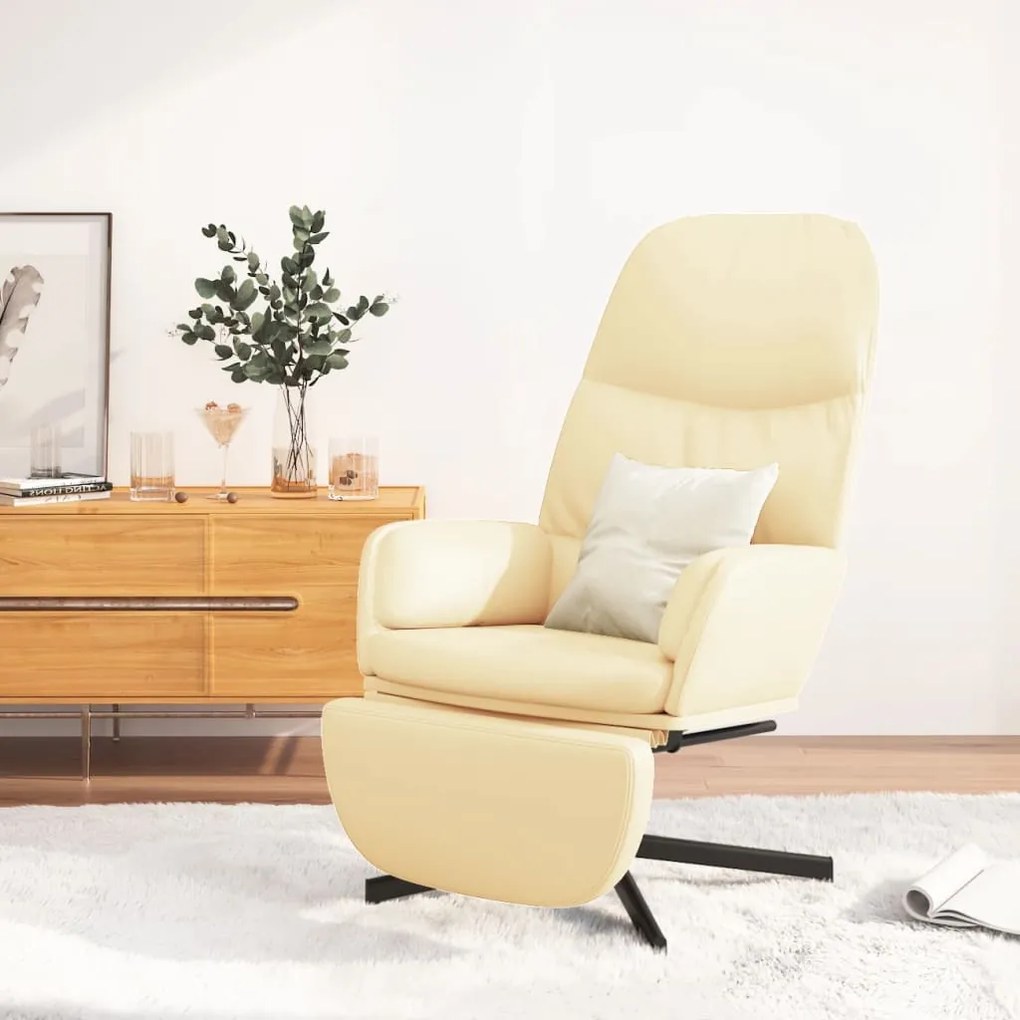 3097416 vidaXL Scaun de relaxare cu taburet, crem, piele ecologică