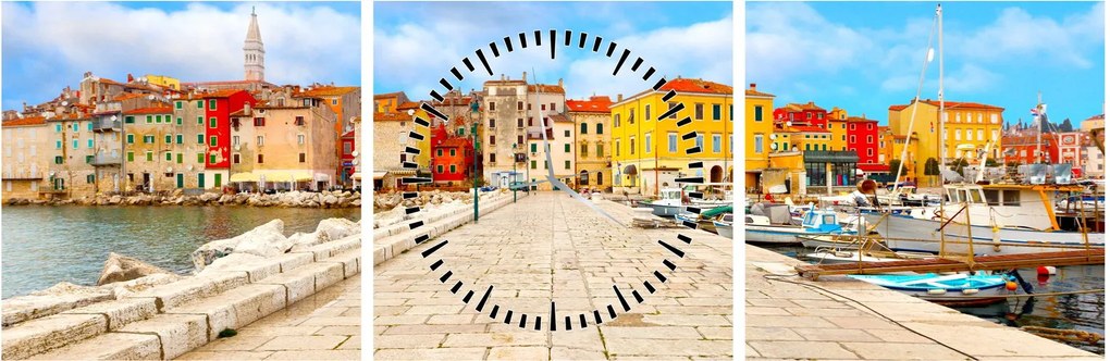 Tablou - Orașul Istrian vechi Poreč, Croația (cu ceas) (90x30 cm)