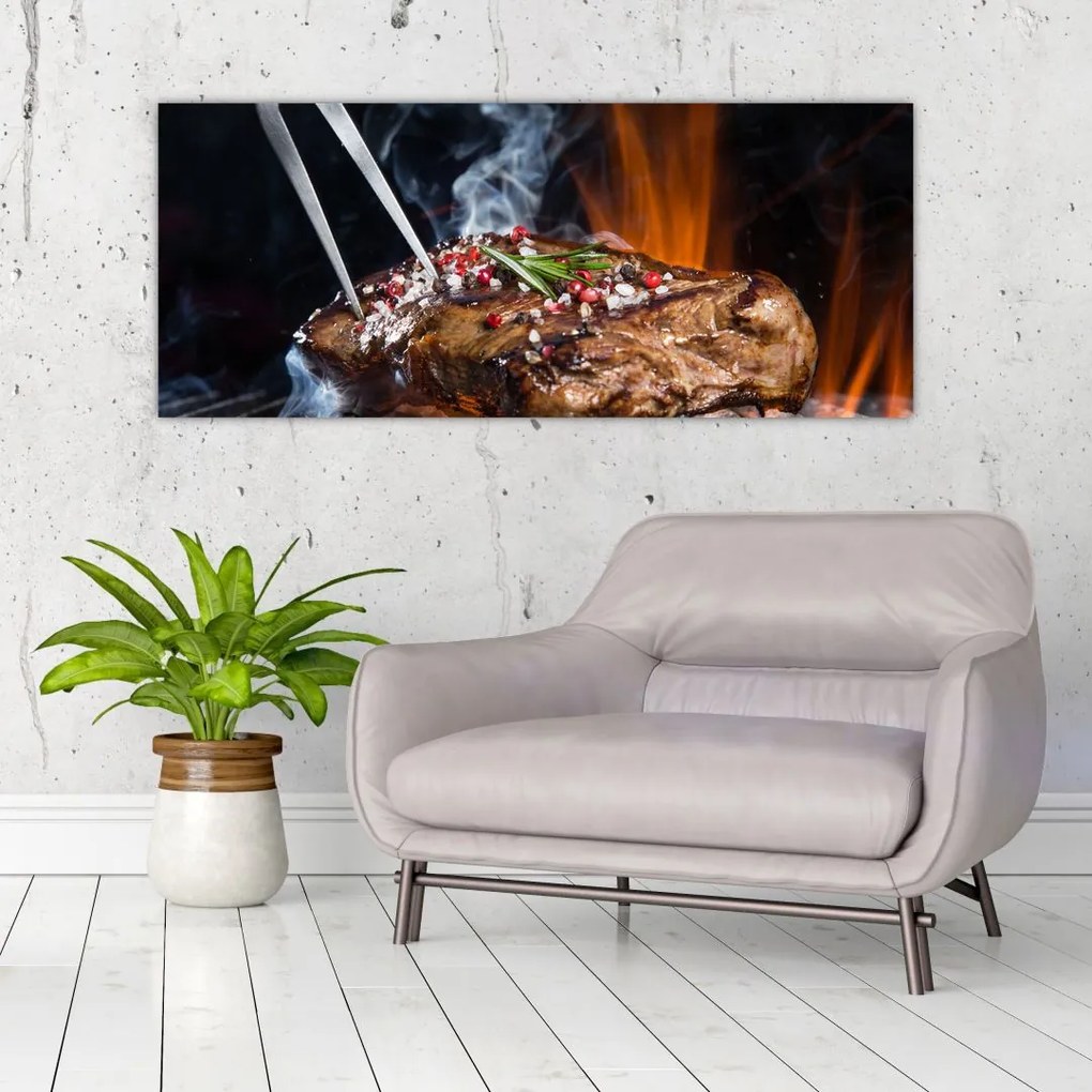 Tablou cu steac pe grill (120x50 cm)