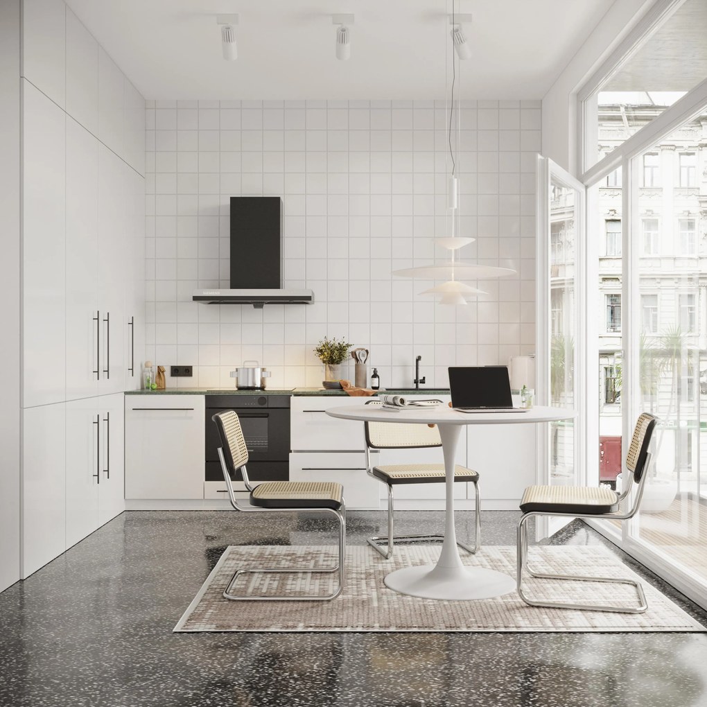 Masă de sufragerie rotundă modernă, Alb | Aosom Romania