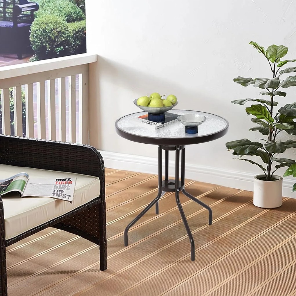 Masa de gradina rotunda cu blat din sticla ISLAND 60 cm, negru