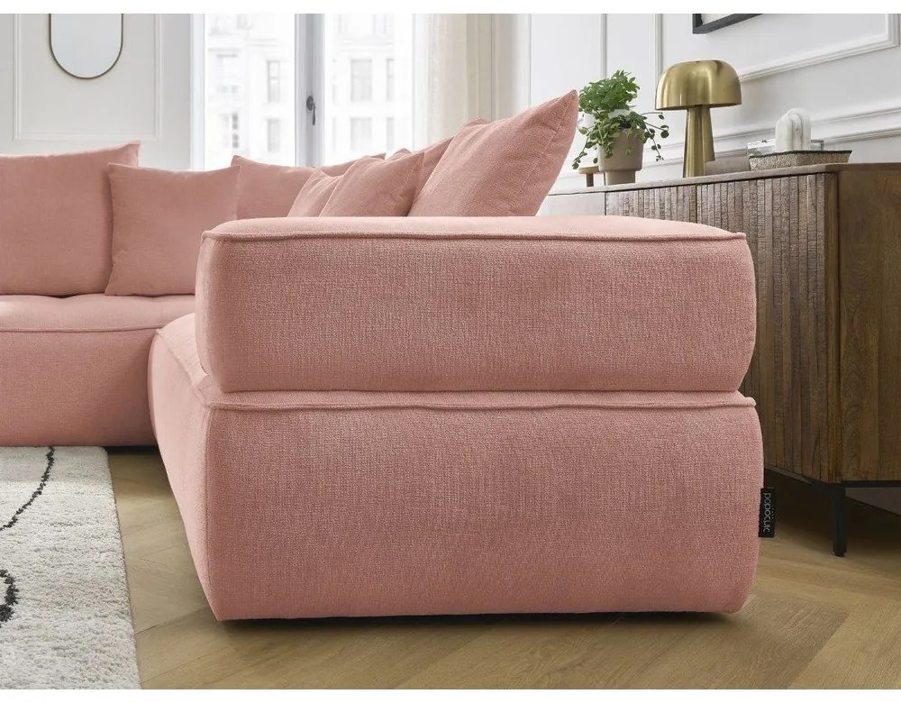 Colțar roz cu tapițerie din chenille (cu colț pe partea stângă/în formă de ”L”) Whesley – Bobochic Paris