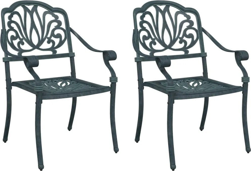vidaXL Scaune de grădină, 2 buc., verde, aluminiu turnat