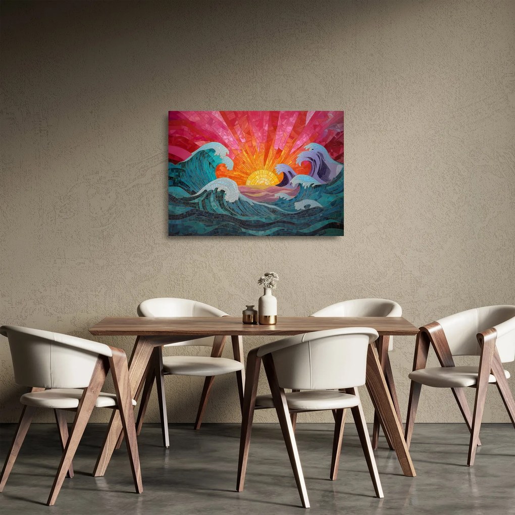 Tablou pe sticlă - Mozaic de valuri (70x50 cm)