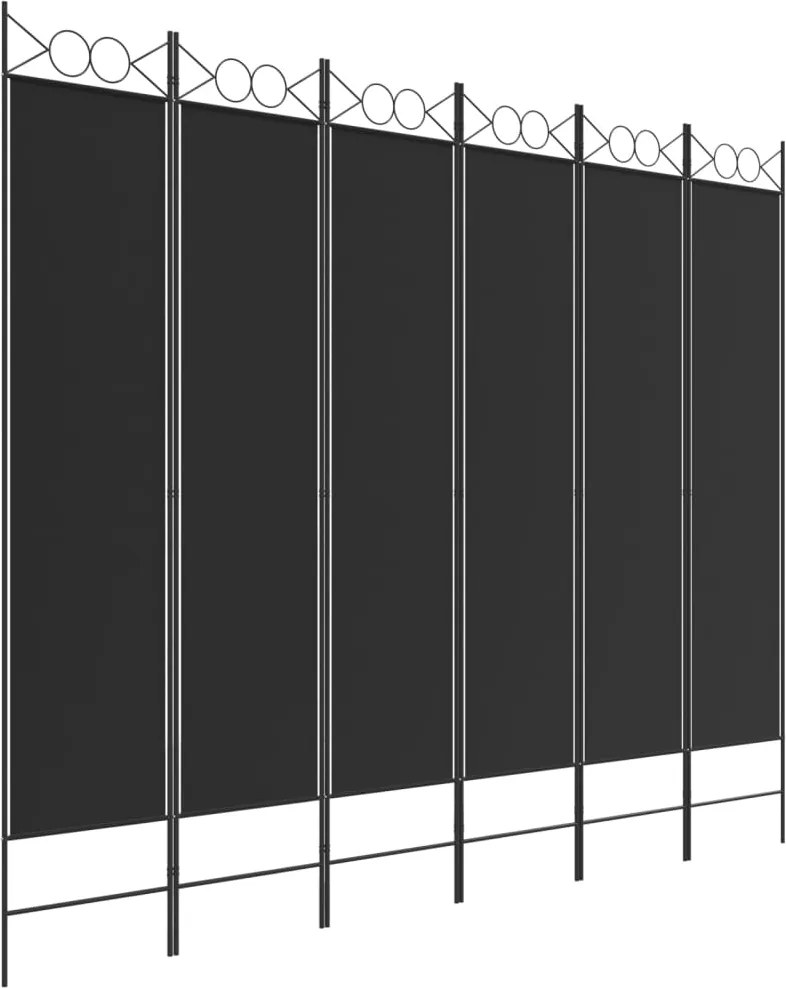 vidaXL Paravan de cameră cu 6 panouri, negru, 240x200 cm, textil