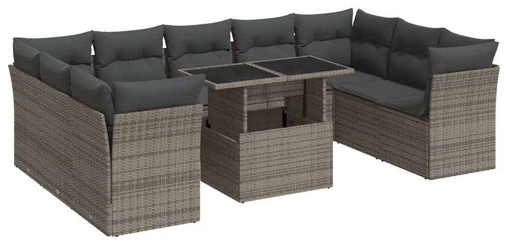 3326221 vidaXL Set mobilier de grădină cu perne, 10 piese, gri, poliratan