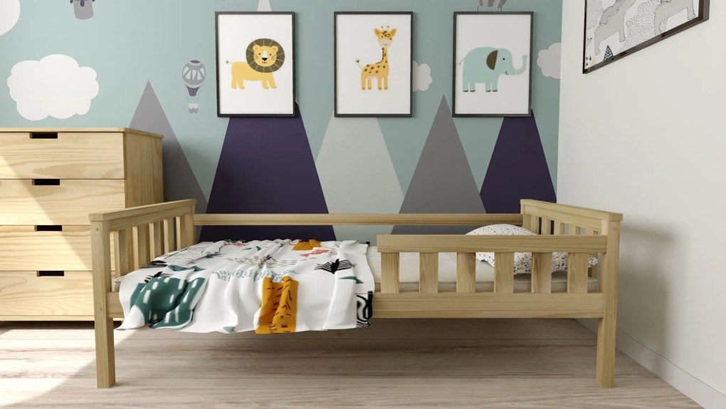 Pat pentru copii MONTY 90 x 200 cm, pin Saltea: Saltea Somnia 18 cm, Somiera: cu somiera din lamele