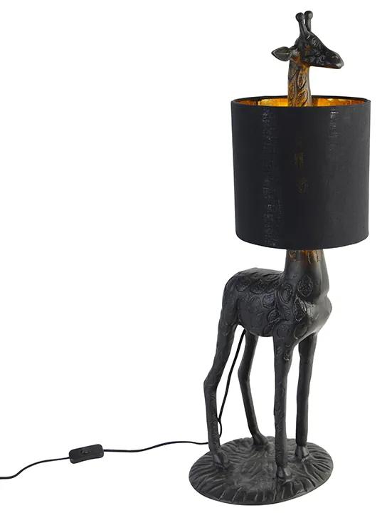Lampă de podea vintage neagră cu umbră de țesătură neagră - Giraffe To