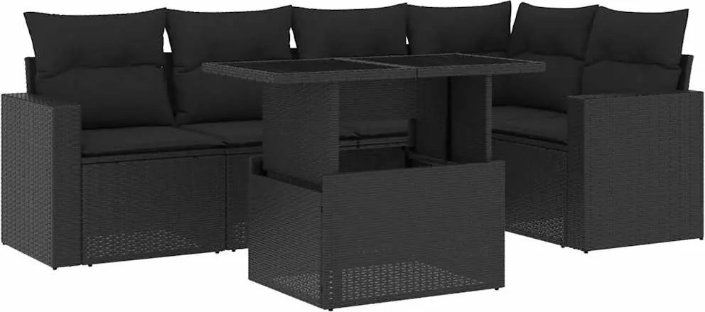 vidaXL Set mobilier de grădină cu perne, 6 piese, negru, poliratan