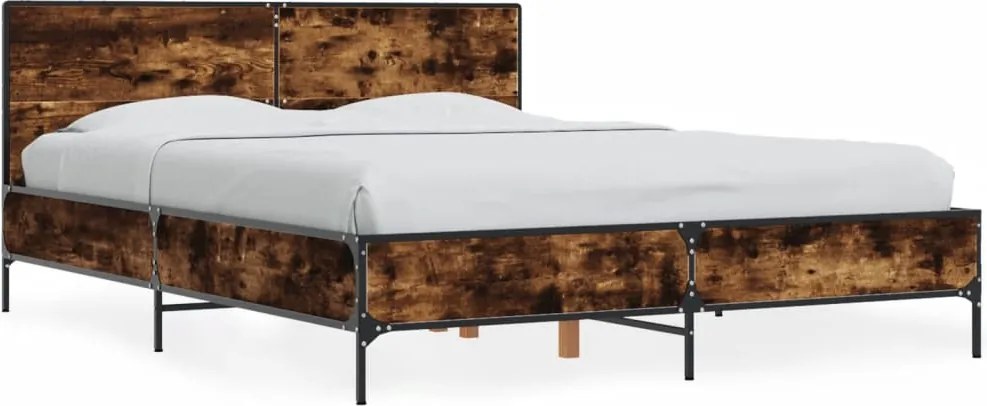 vidaXL Cadru de pat, stejar fumuriu 120x200 cm lemn prelucrat și metal