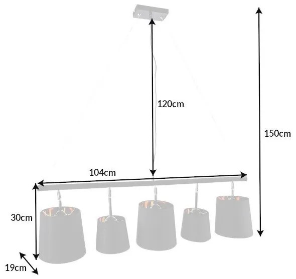Lustra suspendata cu 5 surse de lumina Levels 100cm negru/ auriu