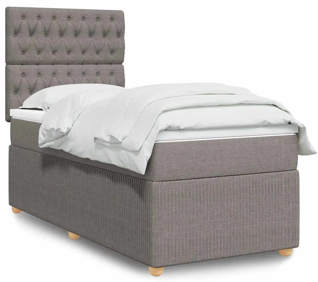 vidaXL Pat box spring cu saltea, gri taupe, 90x190 cm, textil